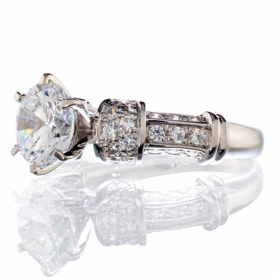 2 Carat Round Cubic Zirconia Pave Band Engagement Ring In Sterling Silver - Boutique CZ