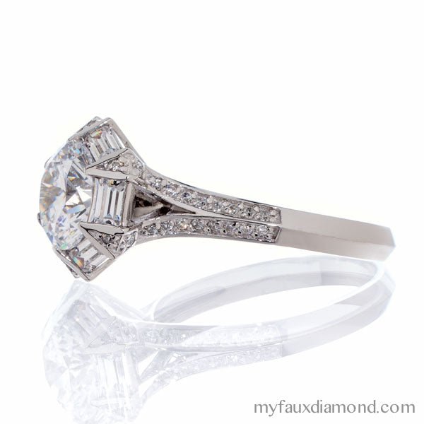 2 Carat Round Fancy Cubic Zirconia Engagement Ring In Sterling Silver - Boutique CZ