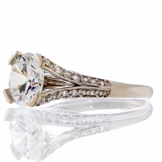 3 Carat Round Cut Cubic Zirconia Semi - Bezel Set Engagement Ring In Sterling Silver - Boutique CZ