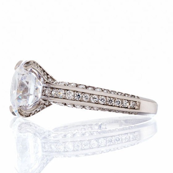 4 Carat Round Cut Cubic Zirconia Solitaire Pave Band Engagement Ring in White Gold Plated Sterling Silver - Boutique CZ