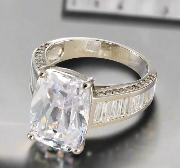 6 Carat Radiant Cut Cubic Zirconia Engagement Ring In Gold Plated Sterling Silver - Boutique Pavè