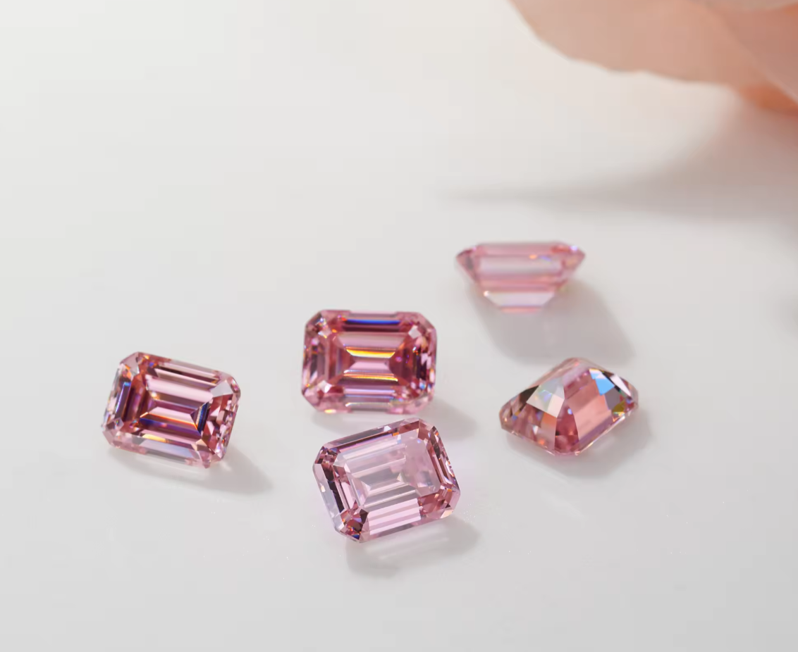 Pink Emerald Cut Moissanite Stones by Boutique CZ