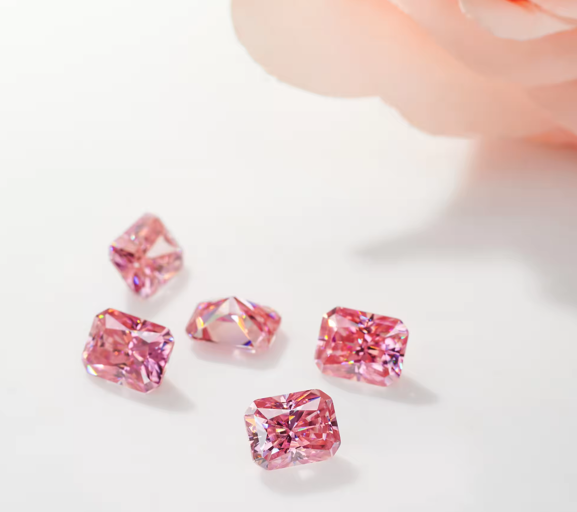 Pink Radiant Cut Moissanite Stones by Boutique CZ