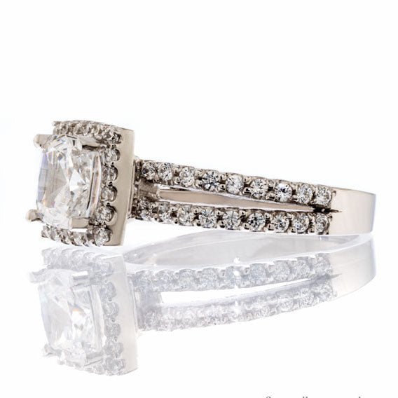 Cushion Cut Halo Cubic Zirconia Split Shank Engagement Ring In Sterling Silver - Boutique CZ