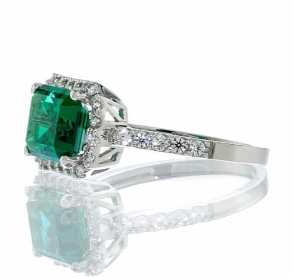 Emerald Cubic Zirconia Halo Engagement Ring In Sterling Silver - Boutique CZ