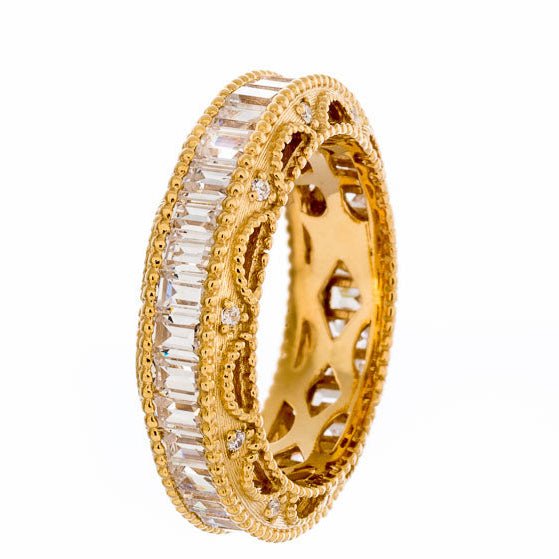 Fancy Vintage Baguette Cut Cubic Zirconia Eternity Band In Sterling Silver - Boutique CZ
