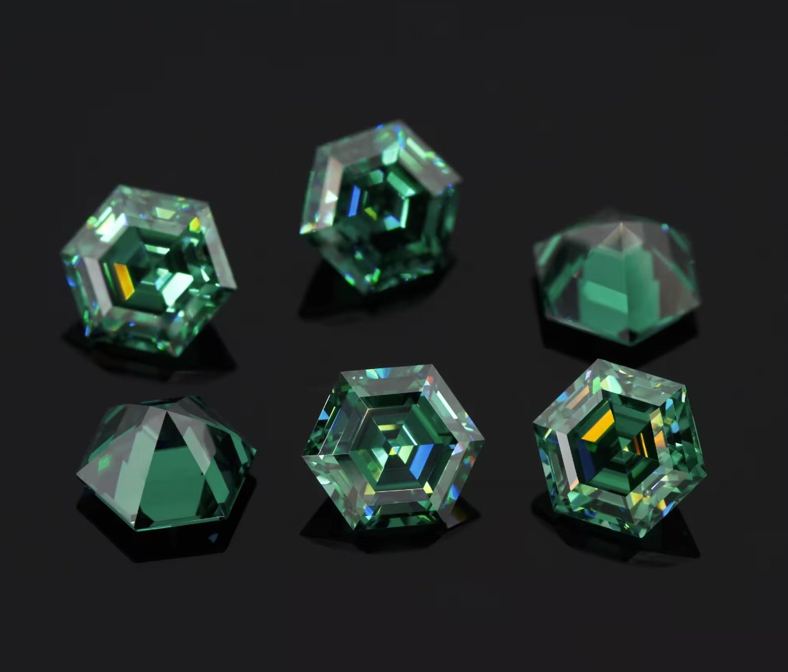 Green Hexagon Cut Moissanite Stones - Boutique CZ