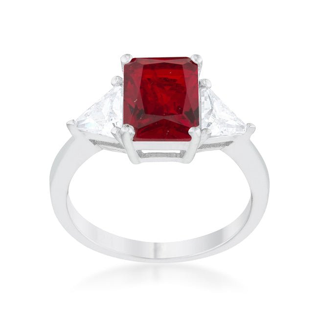 Lab Ruby Radiant Cut With Accents CZ Engagement Ring in Sterling Silver - Boutique CZ