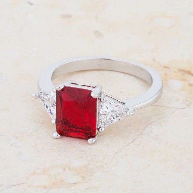 Lab Ruby Radiant Cut With Accents CZ Engagement Ring in Sterling Silver - Boutique CZ