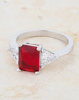 Lab Ruby Radiant Cut With Accents CZ Engagement Ring in Sterling Silver - Boutique CZ