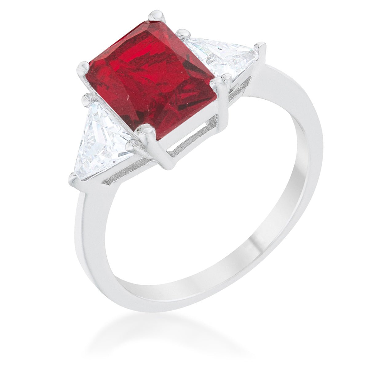 Lab Ruby Radiant Cut With Accents CZ Engagement Ring in Sterling Silver - Boutique CZ