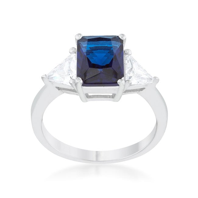 Lab Sapphire Radiant Cut With Accents CZ Engagement Ring In Sterling Silver - Boutique CZ