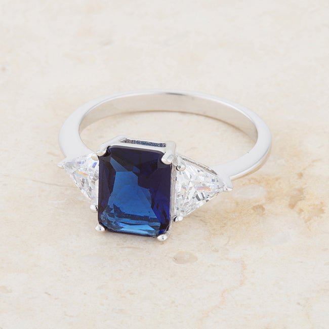 Lab Sapphire Radiant Cut With Accents CZ Engagement Ring In Sterling Silver - Boutique CZ
