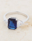 Lab Sapphire Radiant Cut With Accents CZ Engagement Ring In Sterling Silver - Boutique CZ