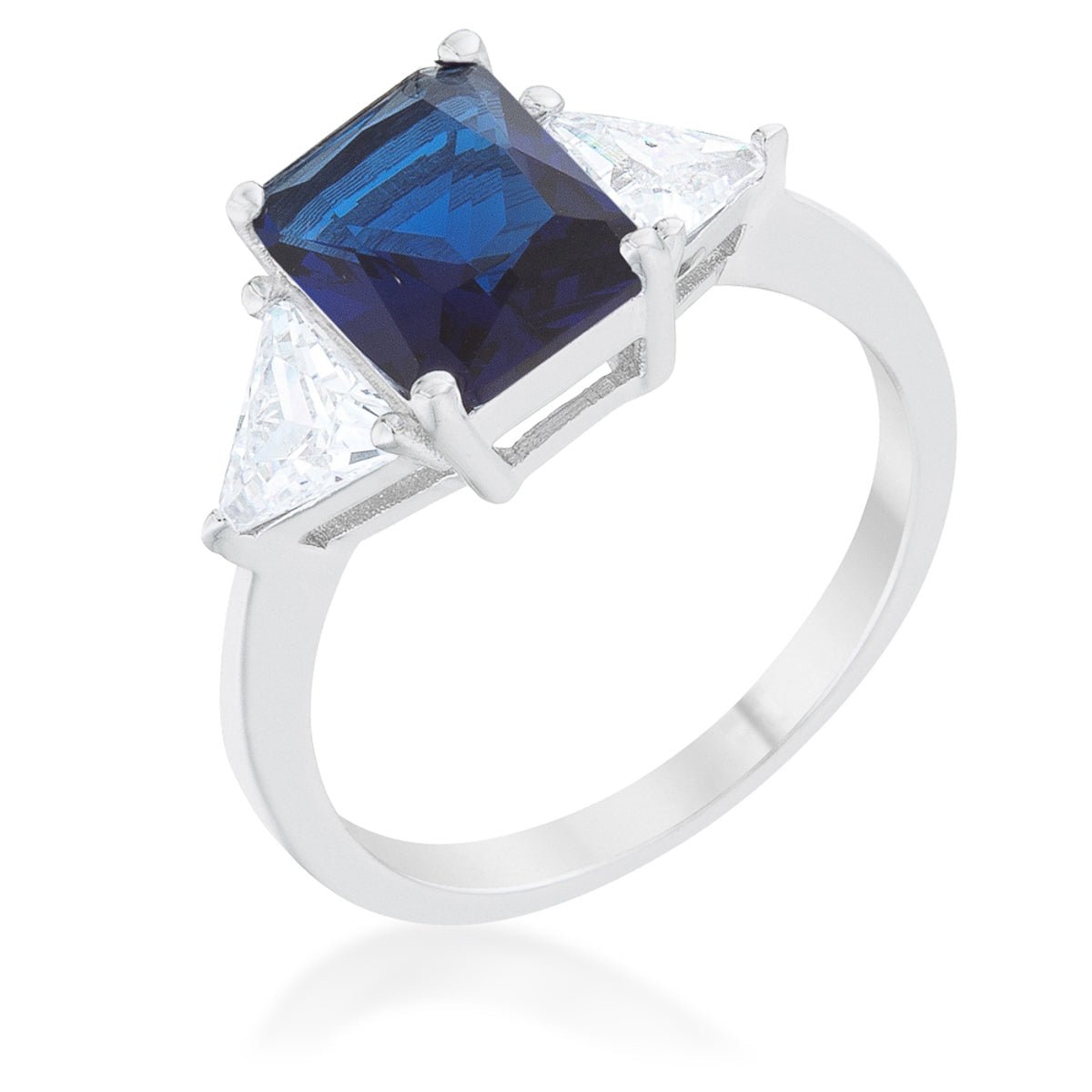 Lab Sapphire Radiant Cut With Accents CZ Engagement Ring In Sterling Silver - Boutique CZ