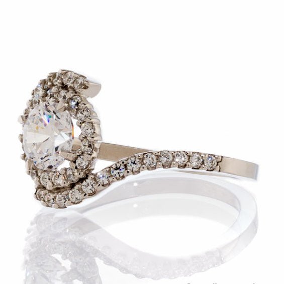 One Carat Cubic Zirconia Scrolling Halo Engagement Ring In Sterling Silver - Boutique CZ