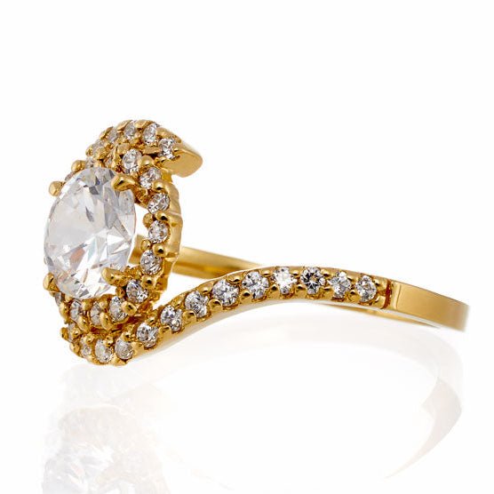 One Carat Cubic Zirconia Scrolling Halo Engagement Ring In Sterling Silver - Boutique CZ