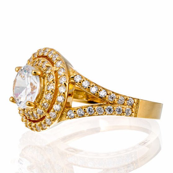 One Carat Double Halo Cubic Zirconia Engagement Ring In Sterling Silver - Boutique CZ