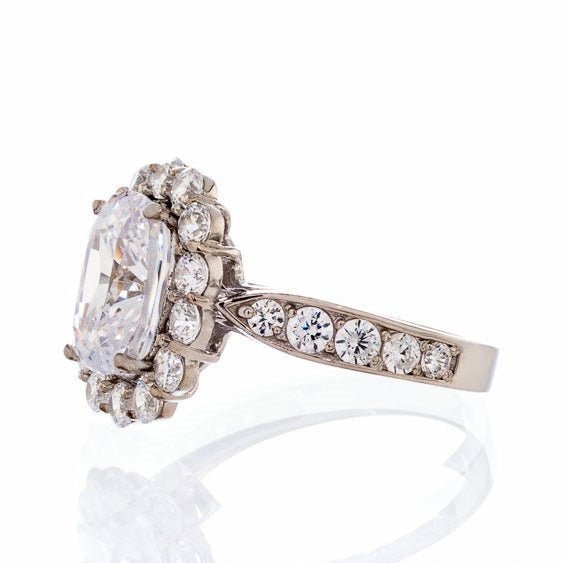 Oval Cut Fancy Halo Cubic Zirconia Engagement Ring In Yellow Gold Plated Sterling Silver - Boutique CZ