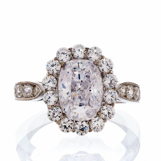 Oval Cut Fancy Halo Cubic Zirconia Engagement Ring In Yellow Gold Plated Sterling Silver - Boutique CZ