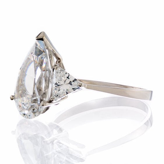 Pear Cut Triangle Accent Cubic Zirconia Engagement Ring In Sterling Silver - Boutique CZ