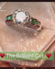 Round Cubic Zirconia Faux Emerald Accent Engagement Ring In Sterling Silver