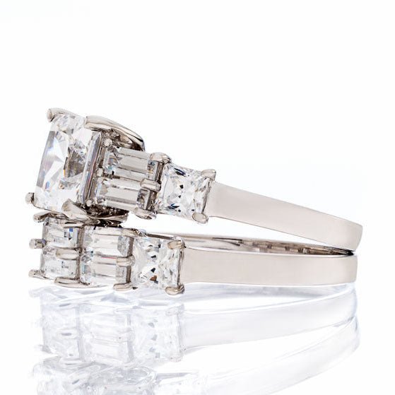 Princess and Radiant Cut Cubic Zirconia Bridal Set Gold Plated Sterling Silver - Boutique CZ