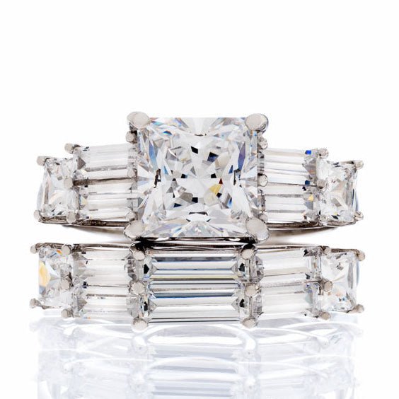 Princess and Radiant Cut Cubic Zirconia Bridal Set Gold Plated Sterling Silver - Boutique CZ