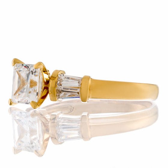 Princess Cut Baguette Cubic Zirconia Engagement Ring In Sterling Silver - Boutique CZ