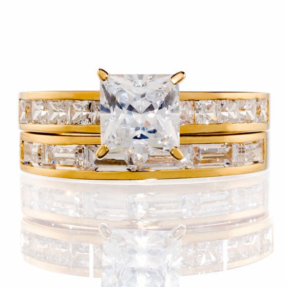 Princess Cut Cubic Zirconia Channel Wedding Ring Set In Sterling Silver - Boutique CZ