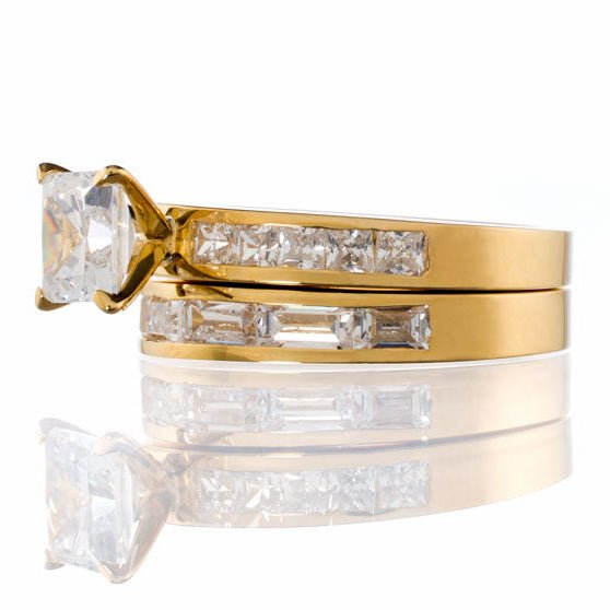 Princess Cut Cubic Zirconia Channel Wedding Ring Set In Sterling Silver - Boutique CZ