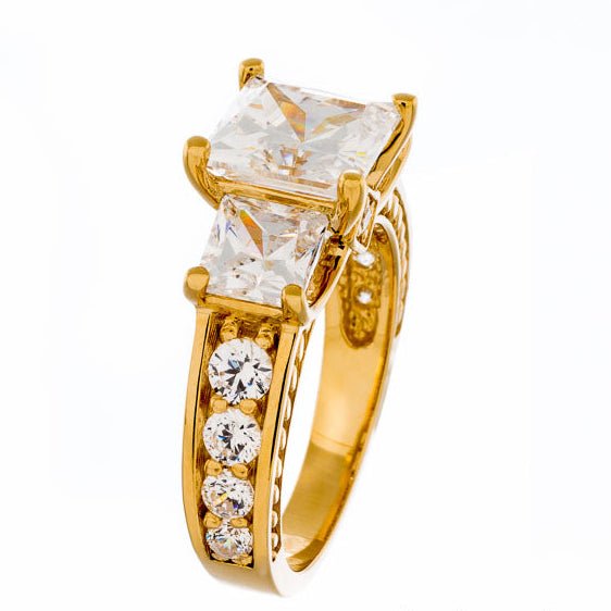 Princess Cut Three Stone Cubic Zirconia Engagement Ring In Sterling Silver - Boutique CZ