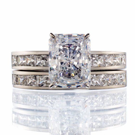 Radiant And Princess Cut Cubic Zirconia Bridal Set In Sterling Silver - Boutique CZ