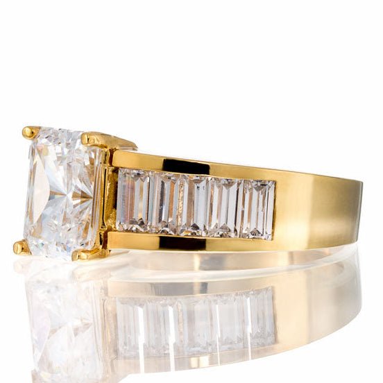 Radiant Cut Baguette Channel Cubic Zirconia Engagement Ring In Sterling Silver - Boutique CZ
