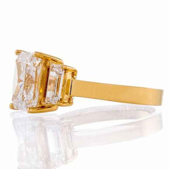 Radiant - Emerald Cut Cubic Zirconia Three Stone Engagement Ring In Sterling Silver - Boutique CZ