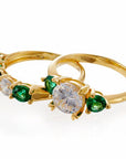 Round and Emerald Green Cubic Zirconia 5 Stone Anniversary Band - Yellow Gold Plated Sterling Silver - Boutique CZ