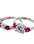 Round and Ruby Red Cubic Zirconia 5 Stone Anniversary Band - White Gold Plated Sterling Silver - Boutique CZ