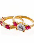 Round and Ruby Red Cubic Zirconia 5 Stone Anniversary Band - Yellow Gold Plated Sterling Silver - Boutique CZ