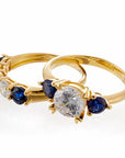 Round and Sapphire Blue Cubic Zirconia 5 Stone Anniversary Band - Yellow Gold Plated Sterling Silver - Boutique CZ