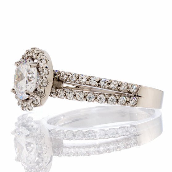 Round Halo Cubic Zirconia Split Shank Engagement Ring In Sterling Silver - Boutique CZ