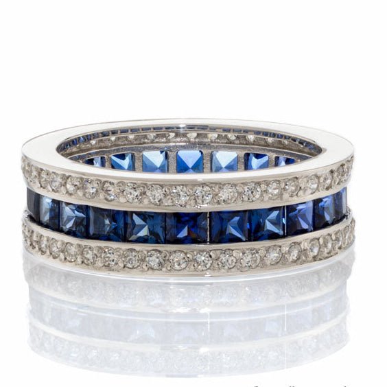 Round Princess Cut Faux Sapphire Cubic Zirconia Eternity Band - Boutique CZ