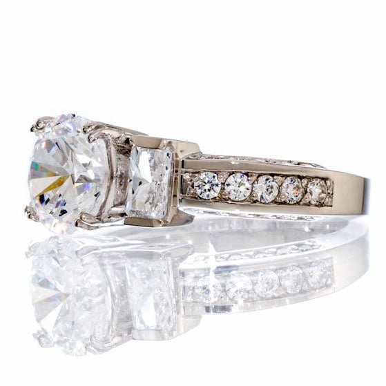 Round Radiant Three Stone Cubic Zirconia Engagement Ring In Sterling Silver - Boutique CZ