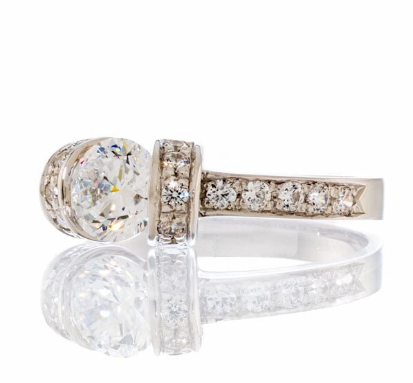 Round Semi - Bezel Set Cubic Zirconia Engagement Ring In Sterling Silver - Boutique CZ