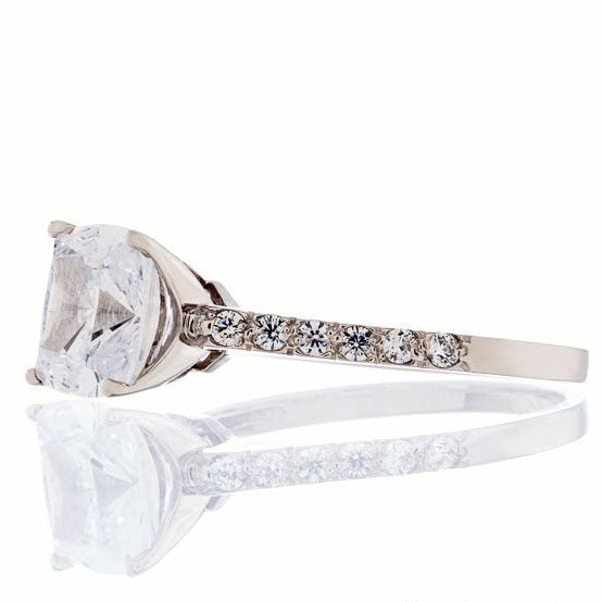 Solitaire Cushion Cut Pave Cubic Zirconia Engagement Ring In Sterling Silver - Boutique CZ