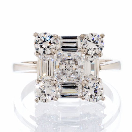 Unique Fancy Princess Cut Cubic Zirconia Engagement Ring In Sterling Silver - Boutique CZ