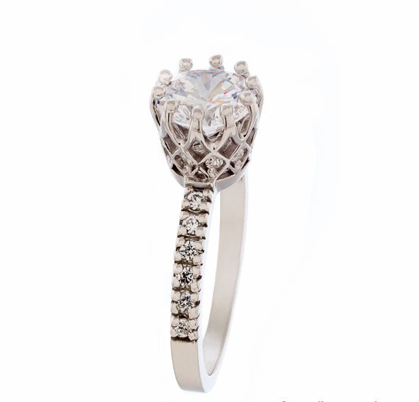 Vintage Inspired Round Cubic Zirconia Cathedral Engagement Ring In Sterling Silver - Boutique CZ