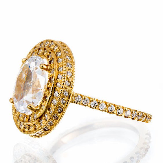 Vintage Oval Double Halo Cubic Zirconia Engagement Ring In Sterling Silver - Boutique CZ