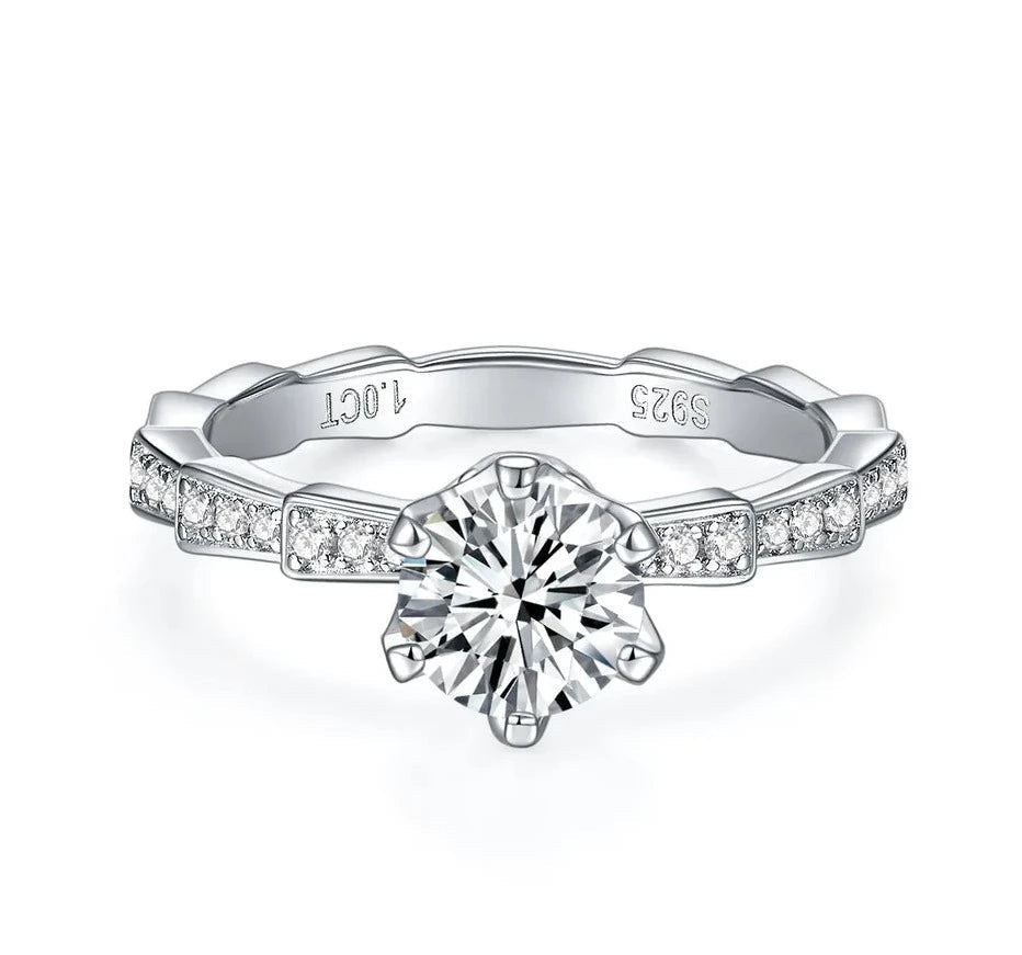 1 Carat Brilliant Round Cut Pave Solitaire Engagement Ring in Platinum Plated Sterling Silver - Boutique Pavè