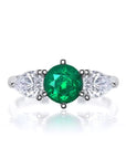 1 Carat Lab Created Emerald and Moissanite Three Stone Engagement Ring in 14 Karat Gold - Boutique Pavè