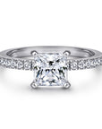 1 Carat Princess Cut Luxury Cubic Zirconia Pave Solitaire Engagement Ring in Platinum - Boutique Pavè